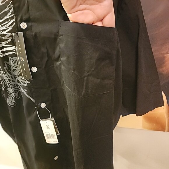 NWT Kani Gold Men's Black Graphic Cross Button Front Shirt 4X Short Sleeve - Picture 6 of 10